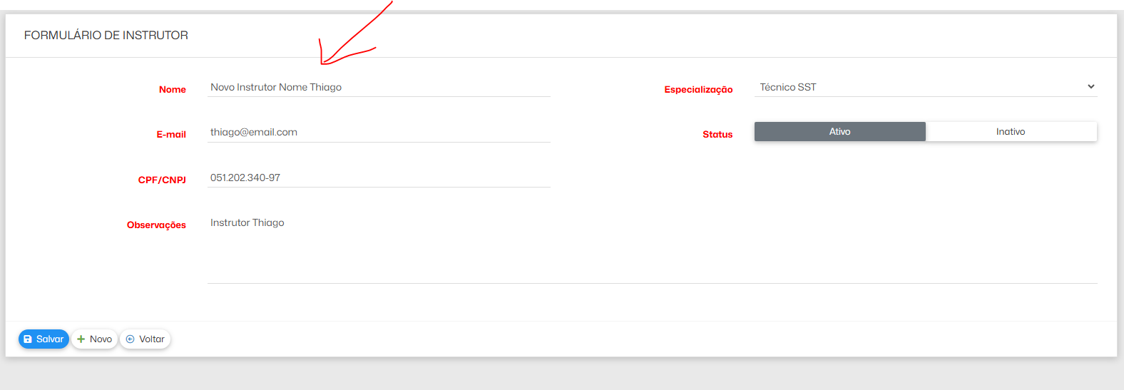 erro criar instrutor erro criar instrutor